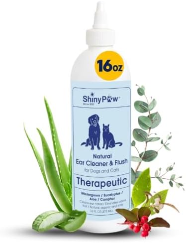 Dog Ear Cleaner Solution for Dogs & Cats 16 oz by Shiny Paw | Wintergreen, Camphor & Aloe – Gentle Ear Flush for Pets Health | Dog Ear Wash | Made in the USA