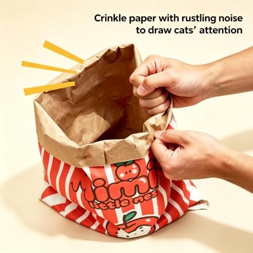 Crinkle Cat Sack, 25.6 x 19.7 Inch Large Cat Play Bag, Interactive Kraft Paper Cat Hideaway & Tunnel Toy, Foldable Cat House, Cute Room Decor (Maneki-Neko)