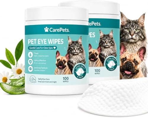 Eye Wipes, Pet Eye Wipes Textured for Tear Stains, Gentle Textured Area Wipes with Aloe Vera and Chamomile, Fragrance Free (2pcs)