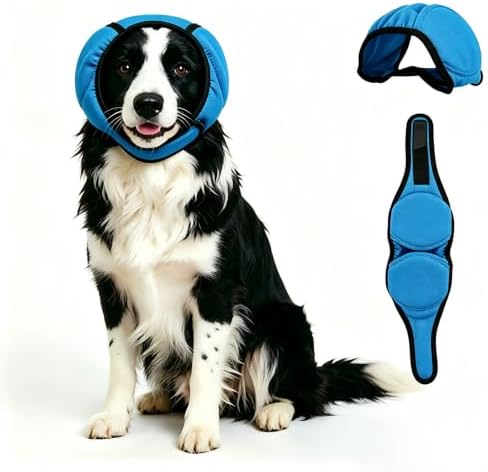 Dog Ear Muffs Noise Protection Dog Calming Hoodie Anxiety Relieve Dog Ear Muffs & No Shake Ear Wrap Quiet Head Cover Sleeves Ear Covers for Bath, Thunderstorms, Firework, Grooming