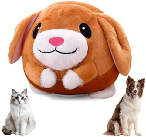 Jiexily Active Moving Pet Plush Toy, 2025 New Squeaky Moving Dog Ball Toy Interactive Puppy Toys, Rechargeable Cartoon Plush Bounce Talking Toys to Keep Them Busy (Dog)