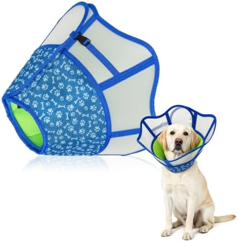 Upgraded Dog Cone Collar After Surgery,Soft Breathable Dog Cone with Double Layer Design,Adjustable Transparent Recovery Collar,Elizabeth Cones Alternative for Large Medium,Small Dogs (L)