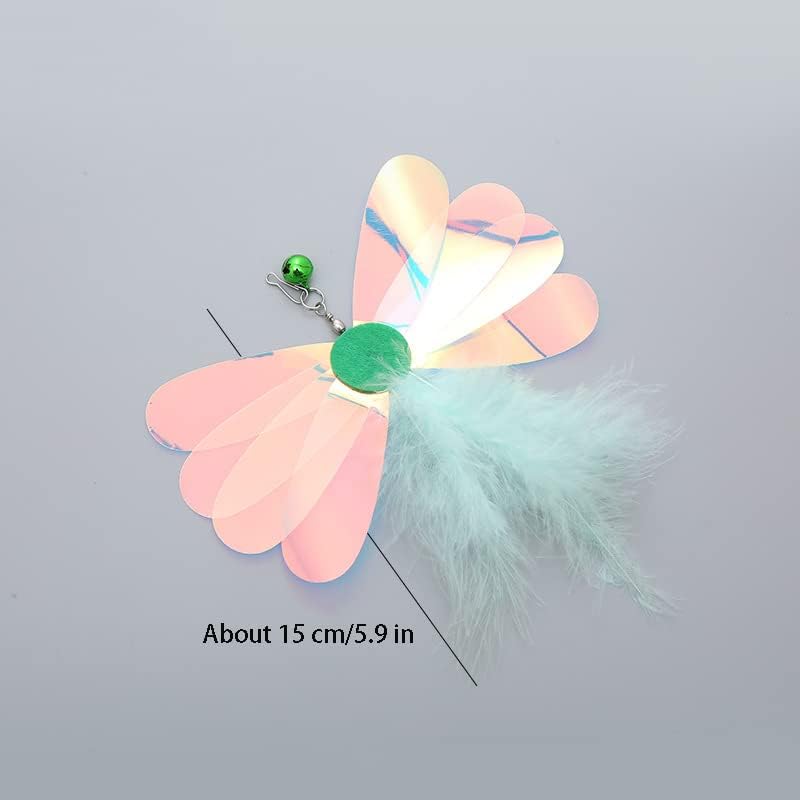 Cat Insect Feather Toys Replacement Cat Toy Wand Refills, 6 Pieces Natural Insect Cat Toy Feathers Refill, Interactive Cat Teaser Wand Attachments, with Bell