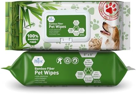 MED PRIDE Bamboo Fiber Dog Wipes 8x8 in,Aloe Vera & Vitamin E,100 Count