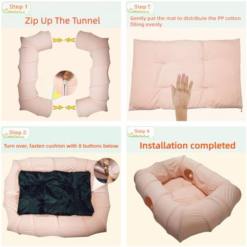 XxingSheep 4 Ways Shuttled XL Cat Tunnel Bed for Indoor Cats Peekaboo Cat Cave Donut with Cool Mat (Pink)