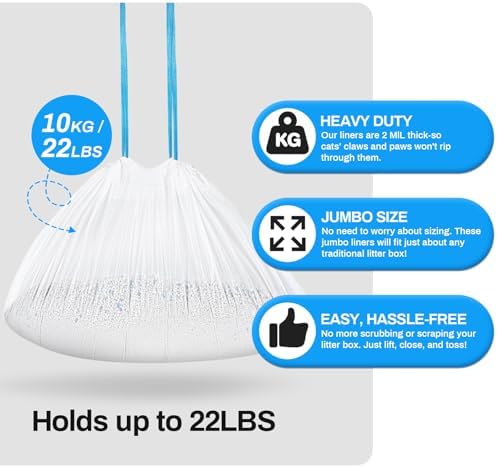 60 Pack Cat Litter Liners with Drawstring, Heavy-Duty for M4 Self-Cleaning Automatic Litter Box
