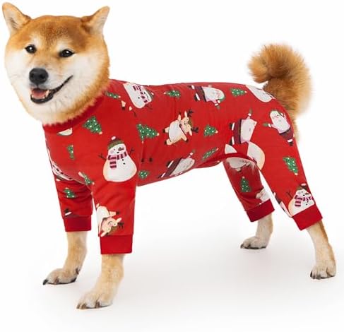 Recovery Suit for Dogs Full Zipper, Four-Legged Onesie Dog Recovery Suit After Surgery, Cute Soft Bodysuit Cone Alternative Male Female Dog Neuter Anti Licking Wounds, Snowman, 2X-Large