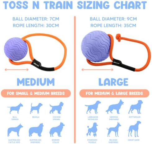 Dog Ball Toy with Rope, Durable EVA Foam Floating Dog Toy, Interactive Fetch & Toss n’ Train Tug Ball for Dogs, Bouncy Pet Ball for Outdoor Indoor Play - Purple, Medium