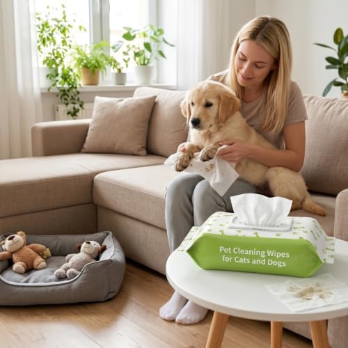Pet Wipes 80Pcs Dog Wet Wipes Cat Dog Gentle Cotton for Sensitive Skin and Allergies with Sealable Flip-top.
