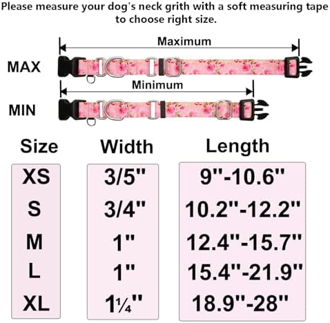 Female Martingale Dog Collar with Buckle Cute Girl Pink Floral Dog Collars for Medium Dogs, Watercolor Pink Rose