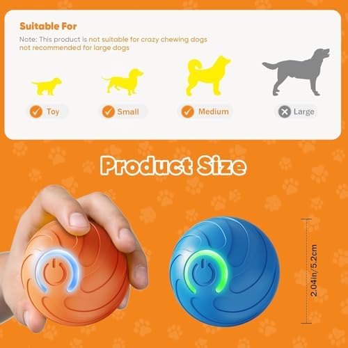 2PCS Shaky Ball Toy for Dogs, Vibrating Dog Ball, USB Rechargeable, Interactive, Automatic Moving, Bouncing, Perfect for Small, Medium, Large Dogs (2, Blue/Orange)