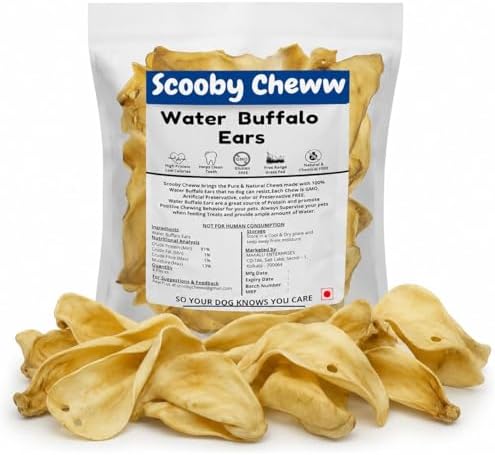 100% Natural Pet Treats 24 Pack Grass Fed Water Buffalo Ears for Dogs | High Protein Beef Cow Ears for Dogs Safe Rawhide Dog Treat Suitable for Small, Medium & Large Breeds Dogs Chews