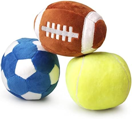 Interactive Dog Balls, 2 Pack Plush Squeaky Dog Toys Balls for Dogs, Football Tennis Ball Dog Toy Ball Indoor Outdoor Sports Stuffed Puppy Toy for Small Medium Dog(Football+Tennis)