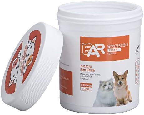 Dog Ear Wipes, 180PCS Ear Cleaner Wipes for Dogs and Cats with and Hypoallergenic Formula, Removes Wax Itching Odor, Prevents Infections, Pet Cleaning