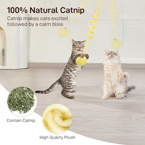 Potaroma Hanging Fluffy Cat Catnip Ball Toys 3 Pcs with Bell, Interactive Cat Teaser Retractable Toys Indoor Kitten Play Chase Exercise Physical Stimulation