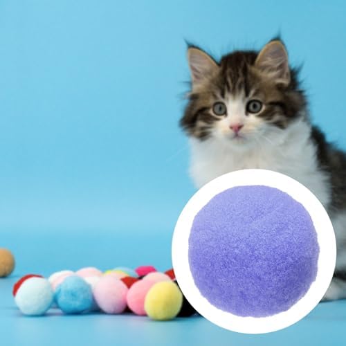 Cat Toy Pom Ball, Interactive Cat Ball Toys Fuzzy Pompoms (Plush, 1.2Inch, 30Pcs, Purple) for Kittens Pet Enrichment Training Play Indoor