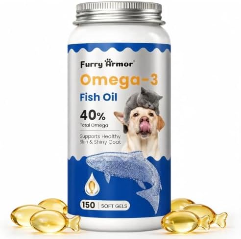 Omega 3 Fish Oil for Dogs & Cats, Skin & Coat Support, 150 Ct