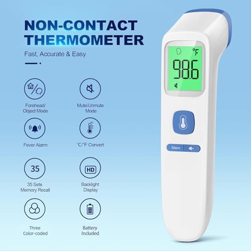 No-Touch Thermometer for Adults, Kids, Babies, 1-Sec Fast Accurate (Blue)