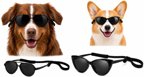 G010 Dog Pet Costume Aviator Sunglasses for Medium Breeds 18-40 lbs (2-Pack Aviator Black + Cateye Black, uv400)