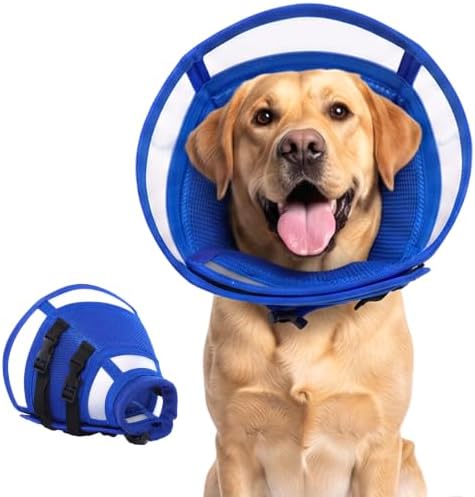 Soft Dog Recovery Cone Collar – Adjustable Transparent E-Collar Alternative for Large Dogs After Surgery | Anti-Lick, Soft Padded Neck, Comfortable Pet Recovery Cone for Eating & Sleeping, XL