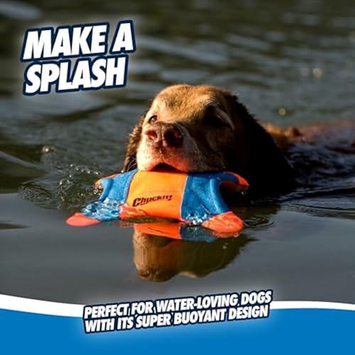 Chuckit! Flying Squirrel Fetch Dog Toy - Water Floating Flyer - Soft and Durable Polyester Canvas Construction - for Medium Dogs - 9.5-inch Diameter - Orange and Blue, Medium (Pack of 12)