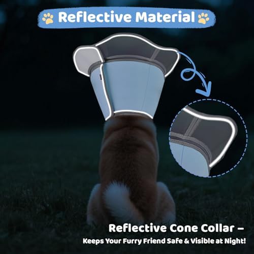 Soft Dog Cone Collar After Surgery Recovery,Adjustable E-Collar with Removable Shield,Lightweight,Breathable Anti-Licking Protective Cone for Large,Medium,Small Pets (Blue, M (Neck:12''-15''))