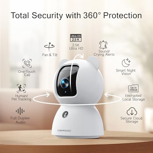 2.5K Indoor Security Camera 4pack, Free AI Person/Pet/Cry Detection, 4MP Baby/Dog/Cat/Pet Camera with Phone App, Pan Tilt WiFi, Night Vision, Full Duplex Audio for Home Security