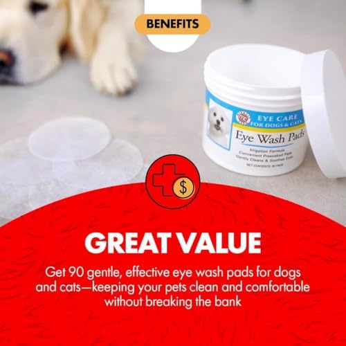 Miracle Care Eye Wash Pads for Dogs and Cats, 90 Pre-Soaked Wipes (2 Pack)