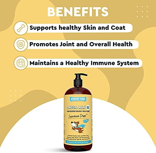 WONDER PAWS Heart + Vitality Superhero Chews Plus Omega Max Fish Oil - for Dogs Heart Health, Skin and Joint Care & Immune Support - Heart + Vitality 90 Chews - Omega Max 16 Ounces