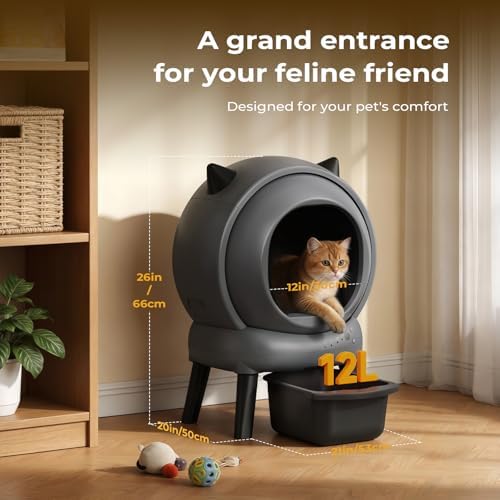 Self Cleaning Litter Box for Multiple Cats, E2 Automatic Cat Litter Box, Self-Cleaning Robot with Smart APP Control and Health Monitoring, Includes 2 Roll Trash Bag and Litter Mat, Grey