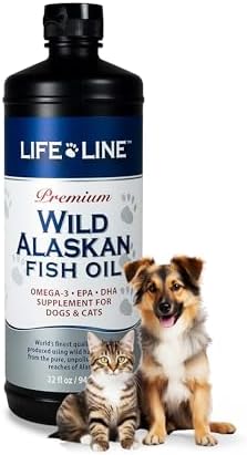 Lifeline Omega-3 Fish Oil for Pets | Wild Alaskan Salmon Pollock Oil | Cold-Filtered with DHA, EPA for Healthy Eye, Heart & Brain | Pet Supplement for Moisture Replenishment | 128 oz