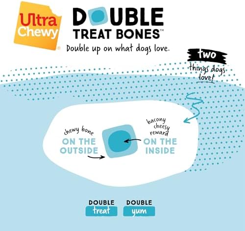 Ultra Chewy Double Treat Bones Dog Treats, Bacon & Cheese, 24 Count
