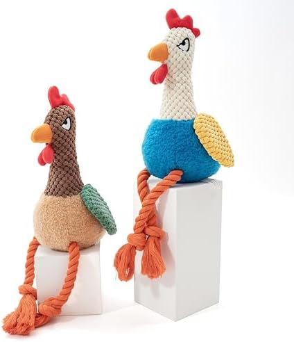 Plush Chicken Dog Toy with Squeaker and Rope Legs for Small Dogs