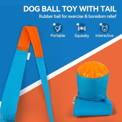 ALL FOR PAWS 2-Pack Dog Ball Toy with Tail, Interactive Throw & Catch Toy for Medium & Large Dogs, Rubber Ball with Squeaker for Exercise & Boredom Relief