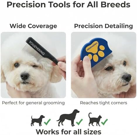 Dog Tear Stain Balm with Brush and Comb Set - Natural Eye Gunk & Crust Remover for Dogs and Cats - Double Sided Pet Grooming Tool & Detailed Eye Comb for White Fur - Safe Daily Eye Care Kit