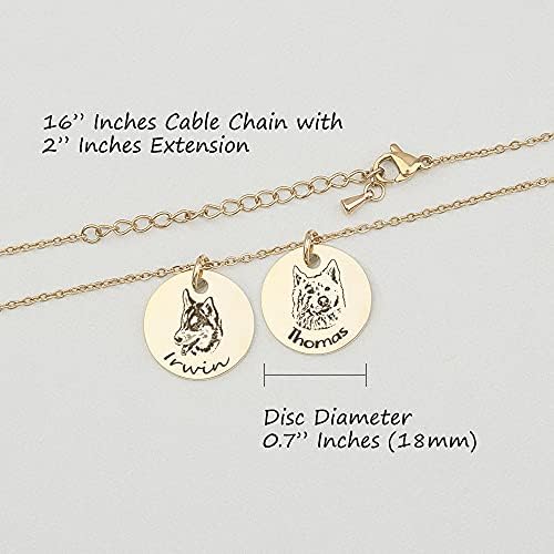 Anavia Personalized Pet Portrait Necklace, Handmade Memorial Jewelry Gift, Custom Round Disc Photo Engraved Necklace for Animal Lovers, Dog Mom, Dog Dad