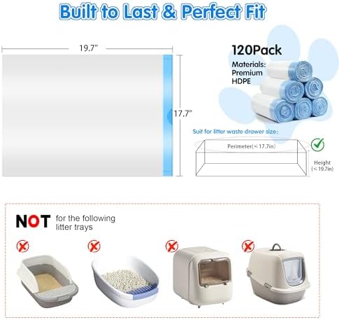 120count Automatic Litter Box Bags for Cat High-Density Polyethylene Compatible with MeoWant MW-SC01 MW-SC02 1.5 Mil Thick 22 lb Max Disposable Heavy Duty Scent Free - Clear 17.7 x 19.7