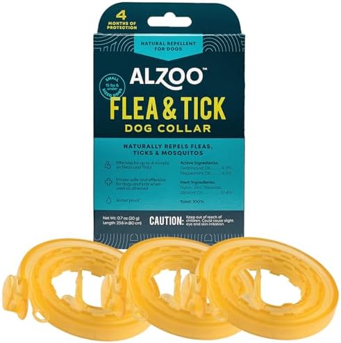 ALZOO Natural Flea & Tick Dog Collar - Helps Repel Fleas, Ticks & Mosquitoes - 100% Plant-Based Active Ingredients, Waterproof, Up to 4 Months Protection - Small-Sized Dogs 15 lbs & Under - Pack of 3