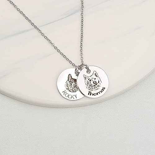 Anavia Personalized Pet Portrait Necklace, Handmade Memorial Jewelry Gift, Custom Round Disc Photo Engraved Necklace for Animal Lovers, Dog Mom, Dog Dad