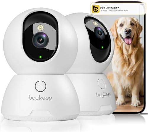 BoyKeep 2K Cameras for Home Security, 2-Pack Indoor Camera with Night Vision, Pet Camera Indoor with Phone App, Motion Detection, 2-Way Audio, Cloud/SD Card Storage, Compatible with Alexa