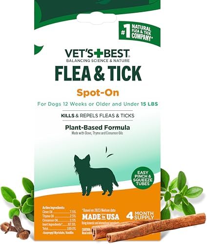 Vet's Best Flea & Tick Drops for Small Dogs, Spot On Treatment, 4mo Supply