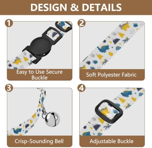 Cute Cartoon Dinosaurs Blue Cat Collars with Bell 2 Pack Puppy Collar Adjustable 10.6 to 17.1 Inches