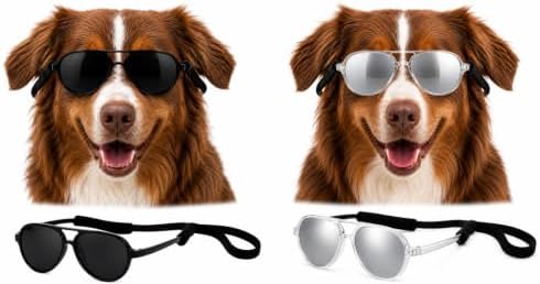 G010 Dog Pet Costume Aviator Sunglasses for Medium Breeds 18-40 lbs (2-Pack Black + Clear-Mirror, uv400)