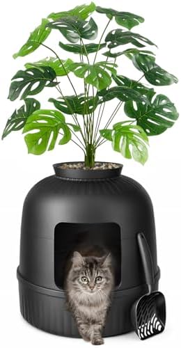 Lifewit Hidden Plant Cat Litter Box with Stainsteel Scoop, Black