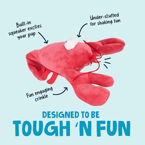 goDog Action Plush Lobster Animated Squeaky Dog Toy with Chew Guard Technology, Durable Fabric and Wiggling Tail & Squeaker for Active Play, Red, One Size