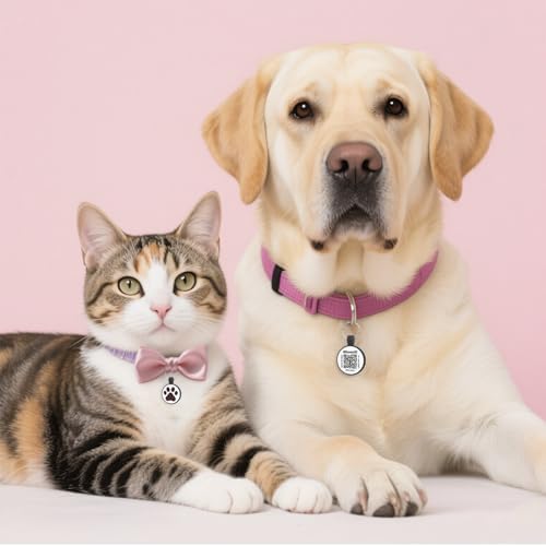 QR Code Cat Tag, Modifiable Pet Online Profile, Multiple Emergency Contact, Scannable QR Code, Instant Location Email Alert (Small Breeds - 1", Black & Blue & Rose & Purple)
