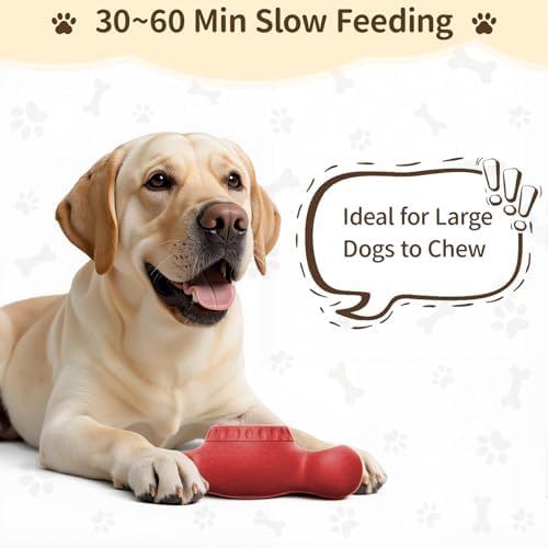 3-in-1 Enrichment Dog Toy for Aggressive Chewers, Frozen Treat Toy & Interactive Treat Dispenser with Peanut Butter Grooves, Long Lasting Chew Toy for Large Dogs, Easy to Clean, Red