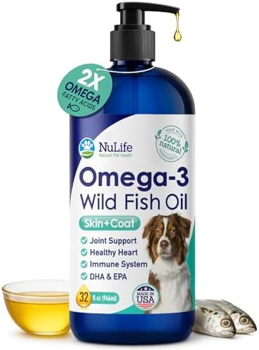 Liquid Fish Oil for Dogs with Omega 3, 6 & 9 Fatty Acids, Wild Caught from Iceland, Skin and Coat Supplement for Shedding, Itchy Skin, Allergies, Brain and Heart Health, Rich in EPA + DHA - 32 oz