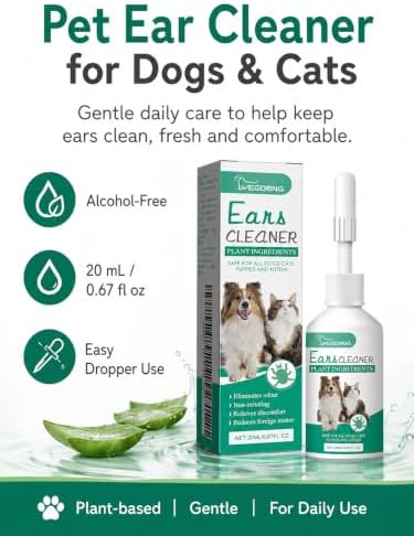 Gentle Ear Cleaning Solution for Dogs & Cats | Itchy Ear Relief, Ear Canal Cleaner & Deodorizer | Daily Ear Wash for Puppies, Kittens & Pets – Safe
