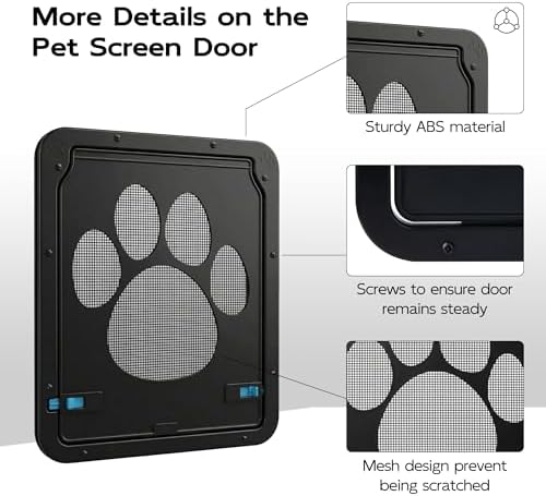 PetPrime Cat Door for Screen Door with Flap Opening 8×10 inches,Lockable Auto-Close Magnetic Pet Door for Cats & Small Dogs,Suitable for Sliding Screen Door,Easy Install,Small